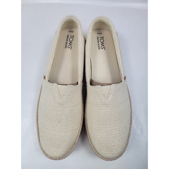 Women’s Tom’s Valencia Platform Espadrille Natural Undyed Metallic Linen Sz 11 - Picture 3 of 13